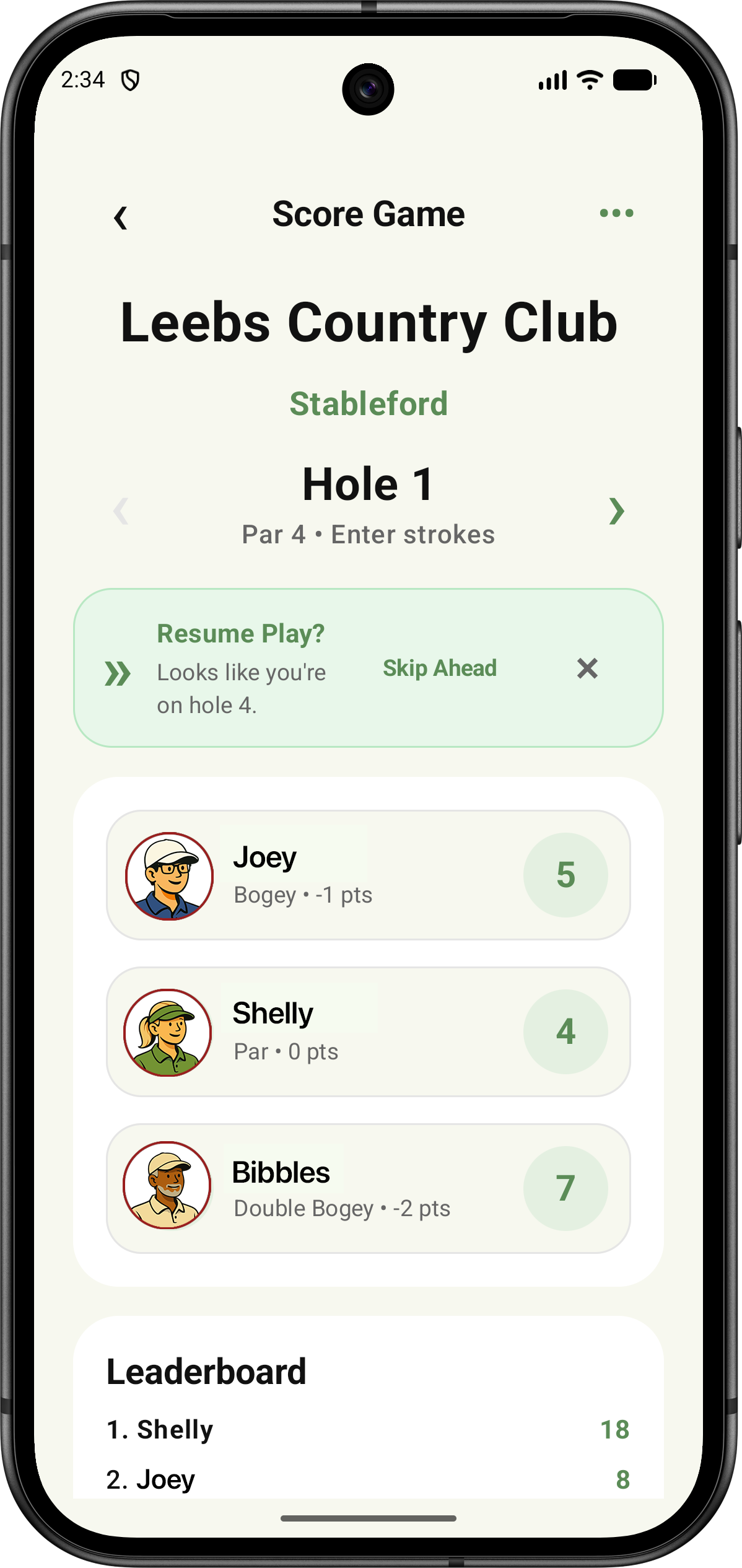 BangoGolf Android application screenshot.